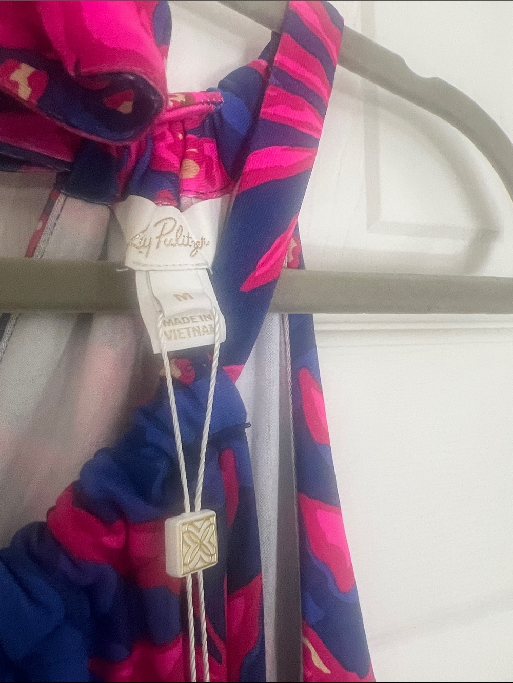 Lilly Pulitzer Navy and Hot Pink Tropical Print dress. Stella Mae halter dress - Picture 3 of 7